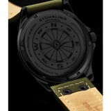 Stuhrling 3916 3 Aviator Day Date Green Leather Strap Mens Watch