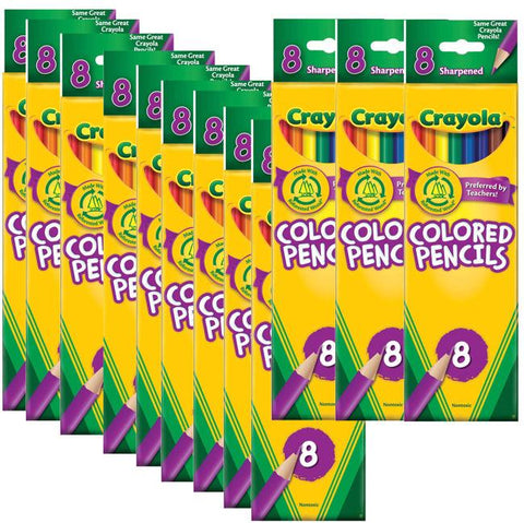 12 Pack Colored Woodcase Pencils 3.3 mm, BLK/BE/BN/GN/OE/RD/VT/YW, 8/Set CRAYOLA
