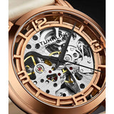 Stuhrling 3982 5 Winchester Automatic Skeleton White Leather Womens Watch