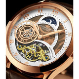 Stuhrling 925 03 Radiant Automatic Skeleton AM PM Brown Leather Mens Watch