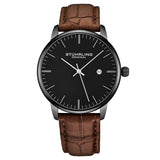 Stuhrling 3997 5 Quartz Date Brown Embossed Leather Strap Mens Watch