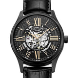 Stuhrling Original 3942 3 Automatic Skeleton Black Leather Strap Mens Watch