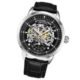 Stuhrling Original 3133 2 Executive Automatic Skeleton Black Leather Mens Watch