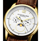 Stuhrling Original 898 03 Celestia Moon Phase Day Date Brown Leather Strap Watch