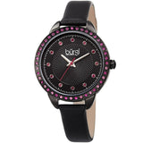 Burgi BUR161BK Swarovski Crystals Black Leather Strap Womens Watch