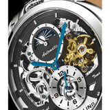Stuhrling 906 02 Menai Automatic Skeleton Dual Time Black Leather Mens Watch
