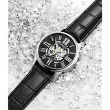 Stuhrling Original 3942 2 Automatic Skeleton Black Leather Strap Mens Watch
