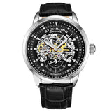 Stuhrling Original 3133 2 Executive Automatic Skeleton Black Leather Mens Watch