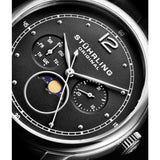 Stuhrling Original 898 02 Celestia Moon Phase Day Date Black Leather Strap Watch