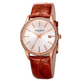 Akribos XXIV AK883BR Analog Quartz Swarovski Crystal Date Leather Womens Watch