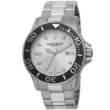 Akribos XXIV AK674SS Swiss Quartz Date Black Bezel Silvertone Mens Watch