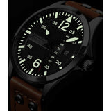 Stuhrling 3916 2 Aviator Day Date Brown Leather Strap Mens Watch