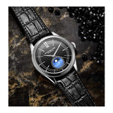 Stuhrling Original 897 02 Celestia Moon Phase Black Leather Strap Watch