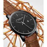 Stuhrling 3997 5 Quartz Date Brown Embossed Leather Strap Mens Watch