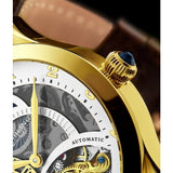 Stuhrling 925 02 Radiant Automatic Skeleton AM PM Brown Leather Mens Watch