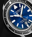 Stuhrling 935 02 Pro Sport Diver Maritimer Black Rubber Strap Blue Dial Mens Watch
