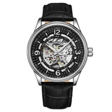 Stuhrling 3947 2 Automatic Skeleton Black Leather Strap Mens Watch