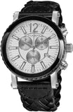 Akribos AK571BK Swiss Chronograph Day Date Black Braided Leather Band Mens Watch