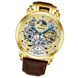 Stuhrling 906 03 Menai Automatic Skeleton Dual Time Brown Leather Mens Watch