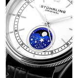 Stuhrling Original 897 01 Celestia Moon Phase Black Leather Strap Watch