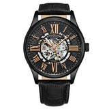 Stuhrling Original 3942 3 Automatic Skeleton Black Leather Strap Mens Watch