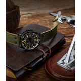 Stuhrling 3916 3 Aviator Day Date Green Leather Strap Mens Watch