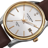 Akribos XXIV AK879BR Date Diamond Marker Goldtone Silvertone Brown Womens Watch