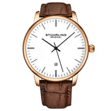 Stuhrling 3997XL 7 Quartz Date Brown Embossed Leather Strap Mens Watch