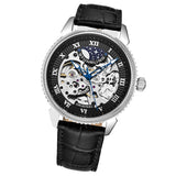 Stuhrling 3983 3 Automatic Skeleton Black Leather Strap Mens Watch