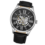 Stuhrling Original 3942 2 Automatic Skeleton Black Leather Strap Mens Watch