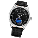 Stuhrling Original 897 02 Celestia Moon Phase Black Leather Strap Watch