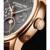 Stuhrling Original 898 04 Celestia Moon Phase Day Date Brown Leather Strap Watch