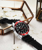 Stuhrling 3950R 3 Pro Diver Quartz Date Black Rubber Strap Mens Watch