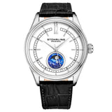 Stuhrling Original 897 01 Celestia Moon Phase Black Leather Strap Watch