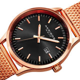 Akribos XXIV AK901RGB Date Display Mesh Bracelet Black Dial Rosetone Mens Watch
