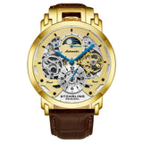Stuhrling 906 03 Menai Automatic Skeleton Dual Time Brown Leather Mens Watch