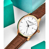 Stuhrling 3997 7 Quartz Date Brown Embossed Leather Strap Mens Watch