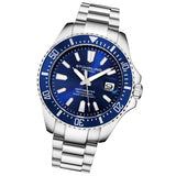 Stuhrling 3950A 2 Aquadiver Date Stainless Steel Blue Dial Mens Watch