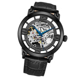 Stuhrling 3964L 3 Automatic Skeleton Black Leather Strap Mens Watch