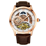 Stuhrling 925 03 Radiant Automatic Skeleton AM PM Brown Leather Mens Watch