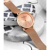 Stuhrling Original 3928 5 Quartz Crystal Accented Mesh Bracelet Womens Watch