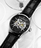 Stuhrling Original 3133 2 Executive Automatic Skeleton Black Leather Mens Watch