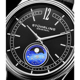 Stuhrling Original 897 02 Celestia Moon Phase Black Leather Strap Watch