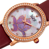 Burgi BUR159RD Swarovski Crystal Mother of Pearl Flower Red Leather Womens Watch