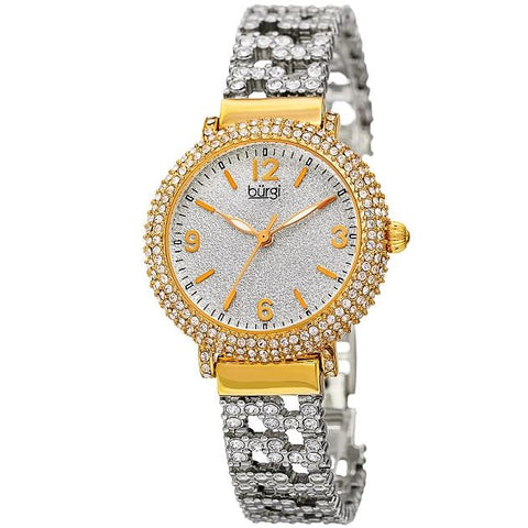 Burgi BUR140YG Quartz Crystal Accented Goldtone Silvertone Womens Watch