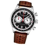 Stuhrling 933 02 Tachymeter Date Brown Leather Strap Quartz Mens Watch