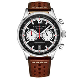 Stuhrling 933 02 Tachymeter Date Brown Leather Strap Quartz Mens Watch