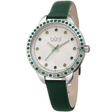 Burgi BUR161GN Swarovski Crystals Green Leather Strap Womens Watch
