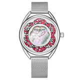 Stuhrling 995M 01 Lily Mother of Pearl Crystal Accented Flower Womens Watch