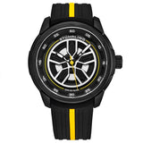 Stuhrling Original 984 02 Aviator Quartz Black Yellow Silicone Strap Mens Watch